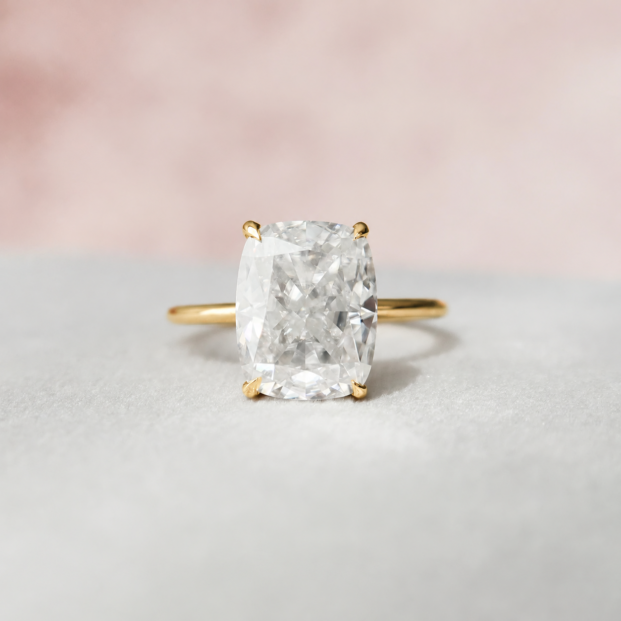 3.5 Carat Cushion Cut Solitaire Engagement Ring in yellow gold
