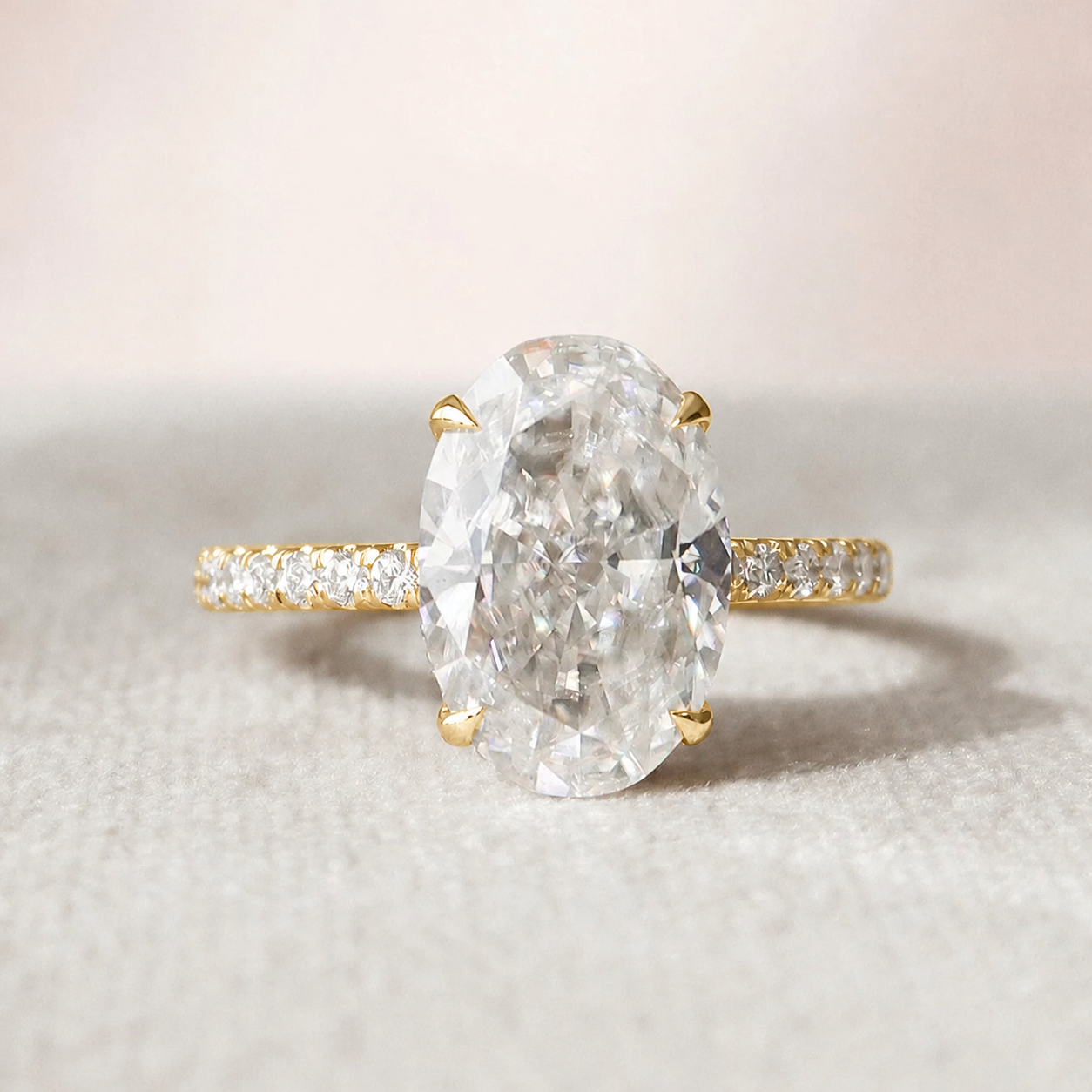 3 CT Oval Cut Hidden Halo Engagement Ring in yellow gold