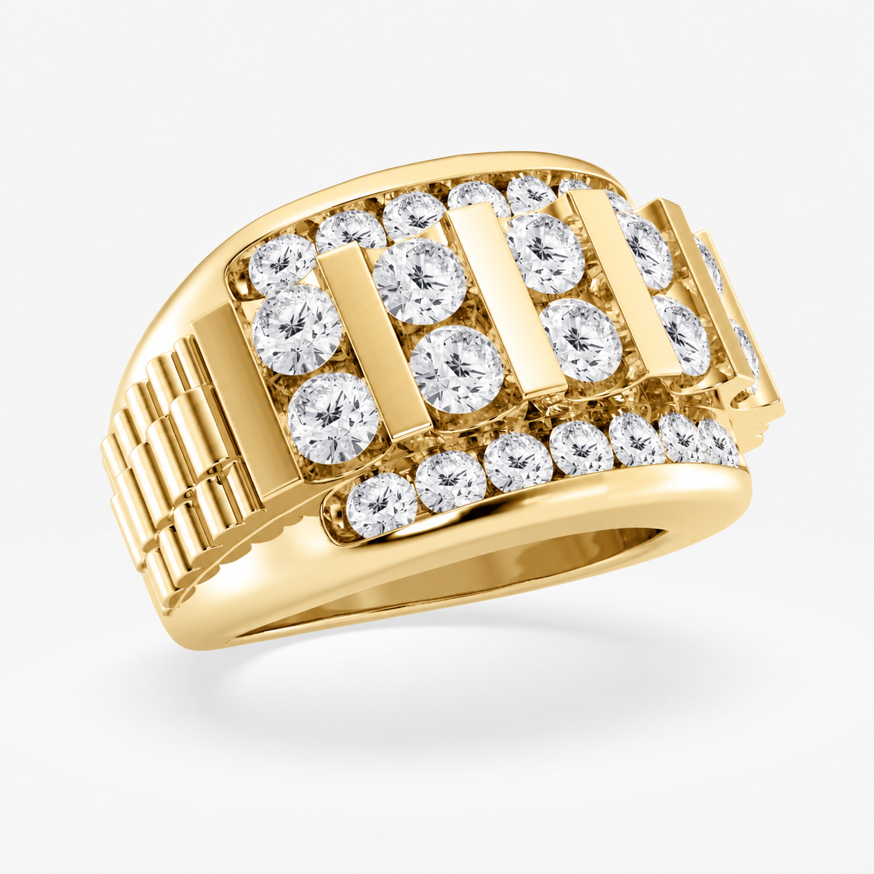 Round Men's Floating Bar Wedding Band in yellow gold