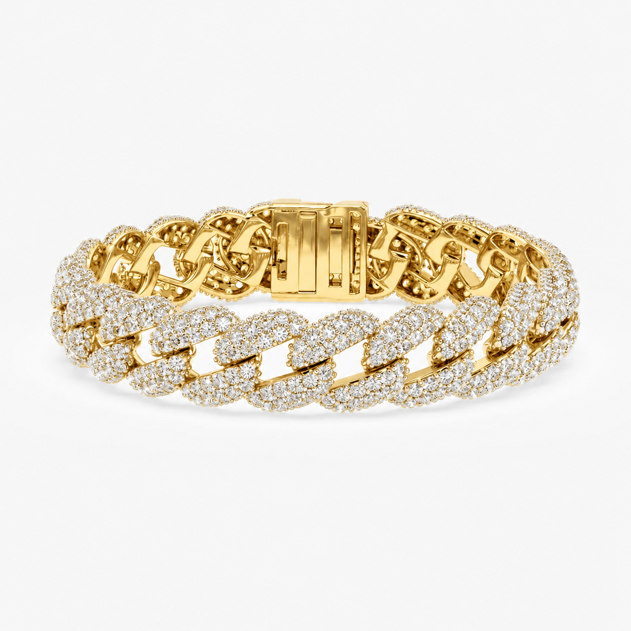 Thick Pave Cuban Link Bracelet in yellow gold