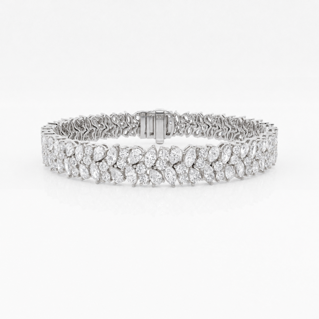 (13 CT TW) Round Pear and Marquise Fashion Bracelet in white gold
