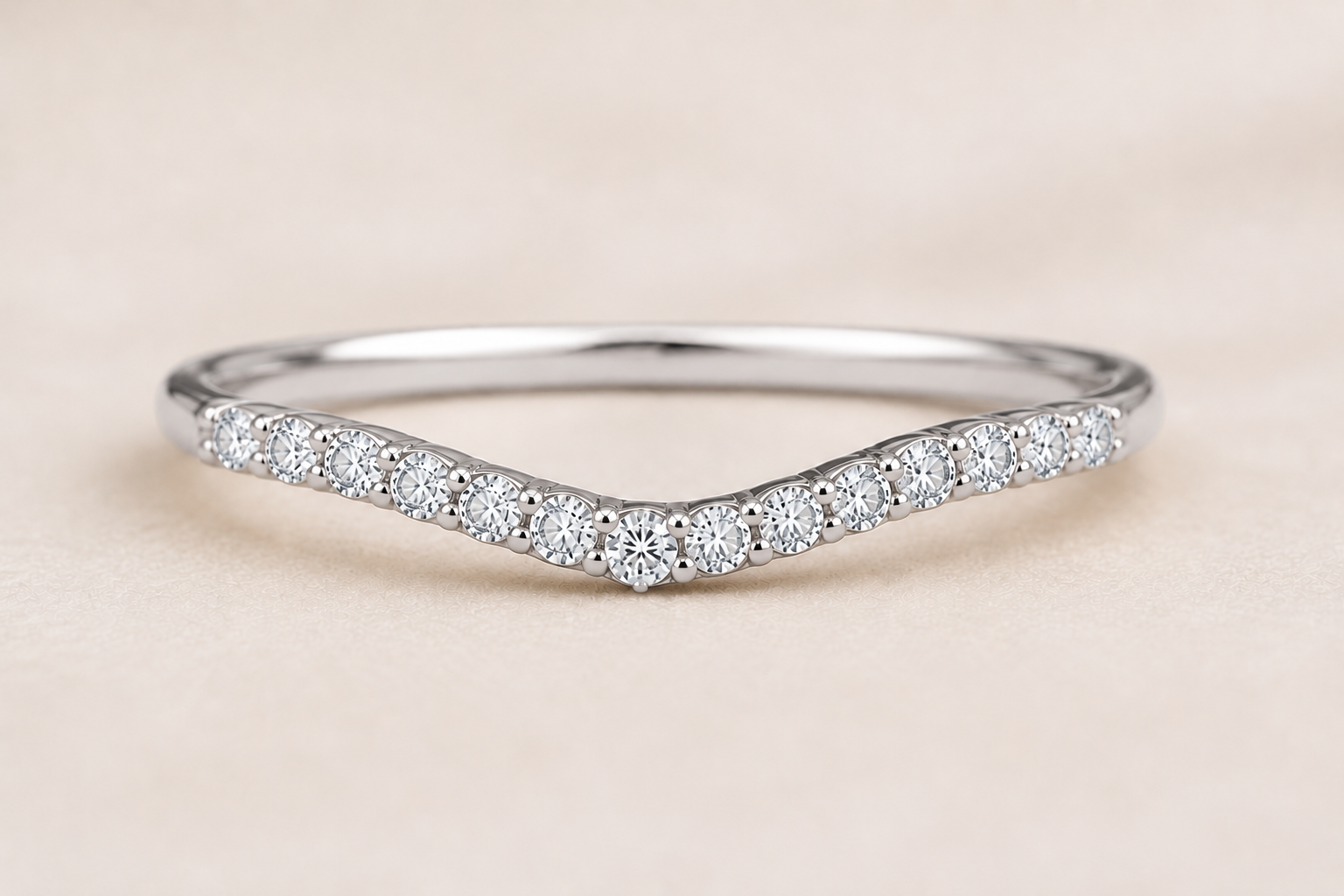 Pavé Band – Thin Curved Stackable Wedding Ring in white gold