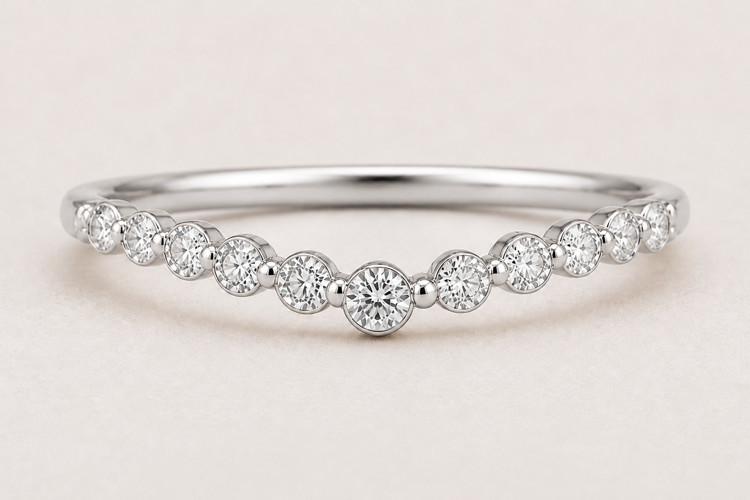 Curved Bezel Band | 2mm Gold Contour Wedding Ring in white gold