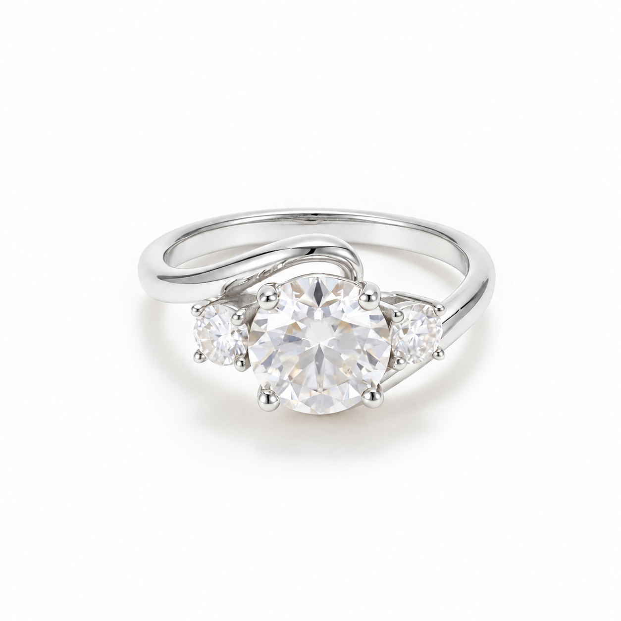 Unique 2 Carat Round Engagement Ring with Shoulder Accents in white gold