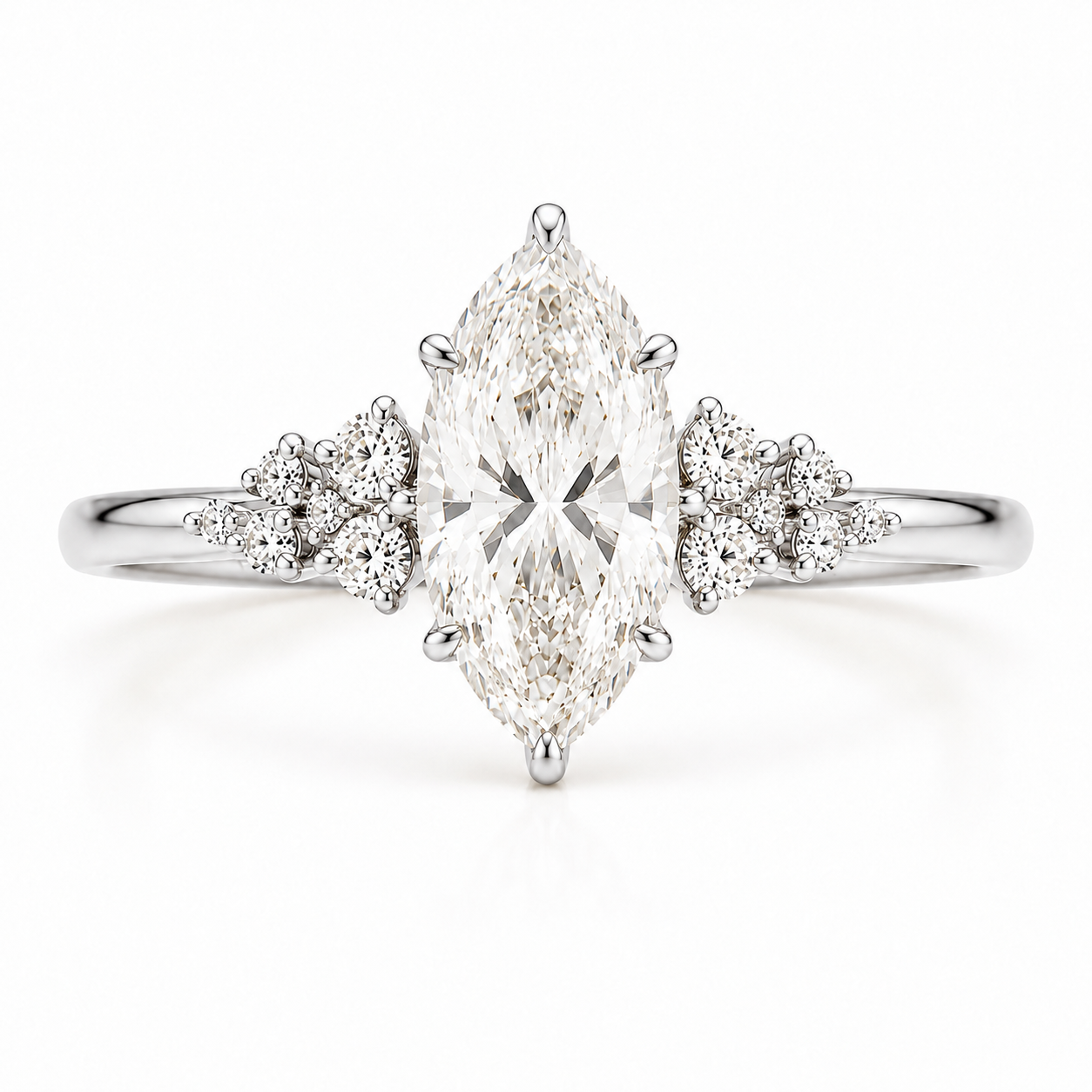 4 Carat Marquise Floral Engagement Ring in white gold