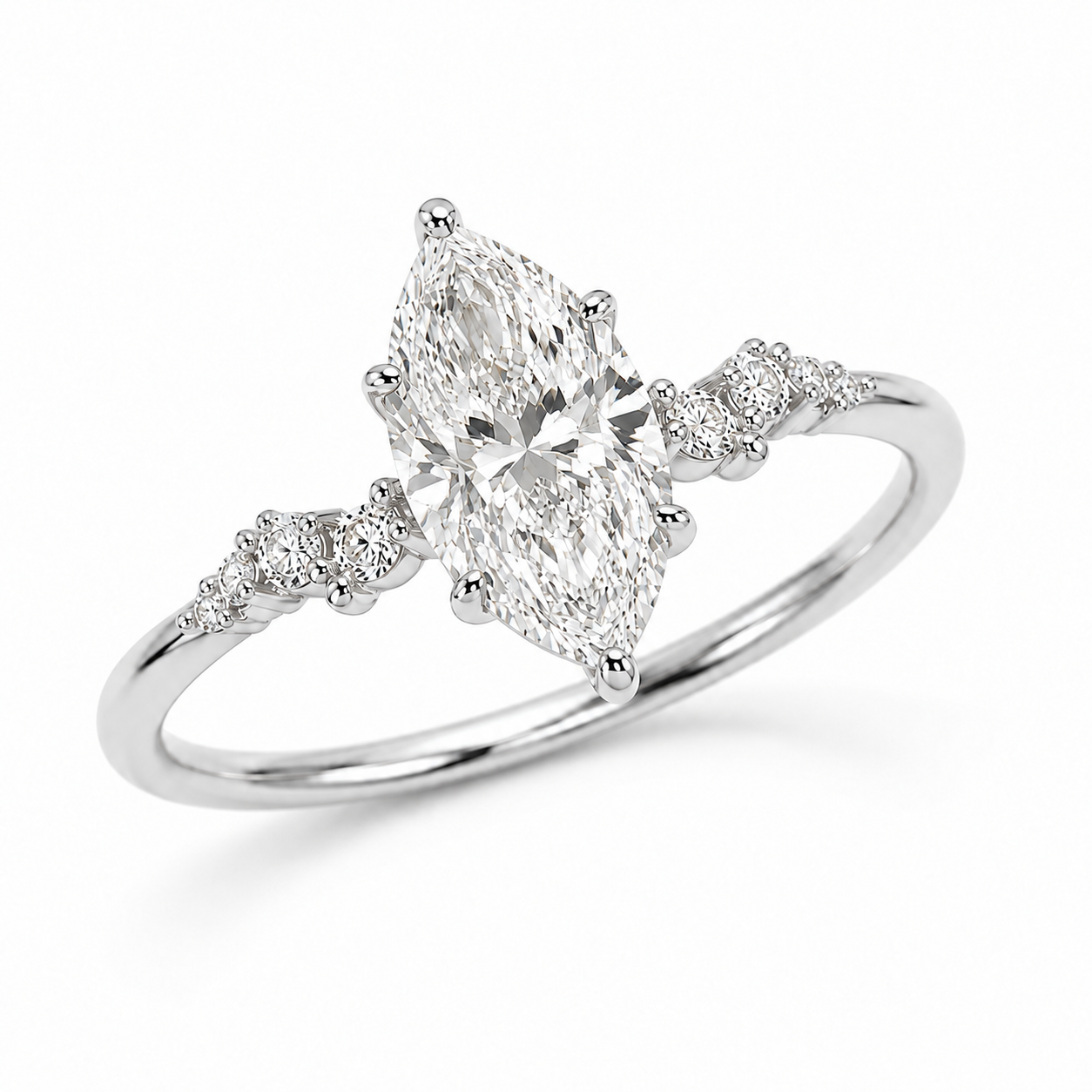 4 Carat Marquise Petal Band Engagement Ring in white gold
