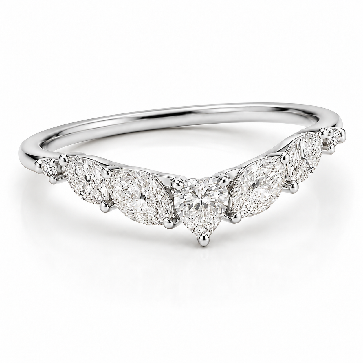 Heart & Marquise Contour Band in white gold