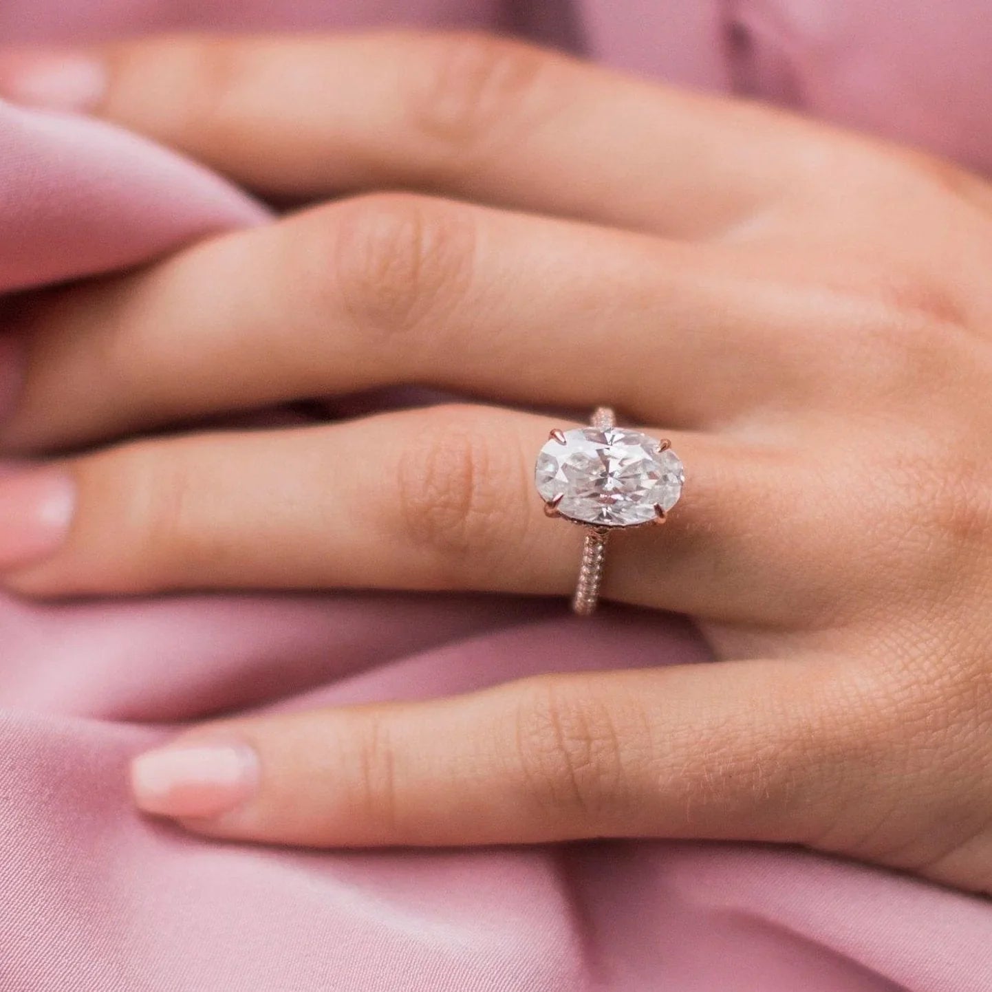 5 Carat Oval Cut Lab Diamond Engagement Ring with Triple Micro Pavé Band – view 8