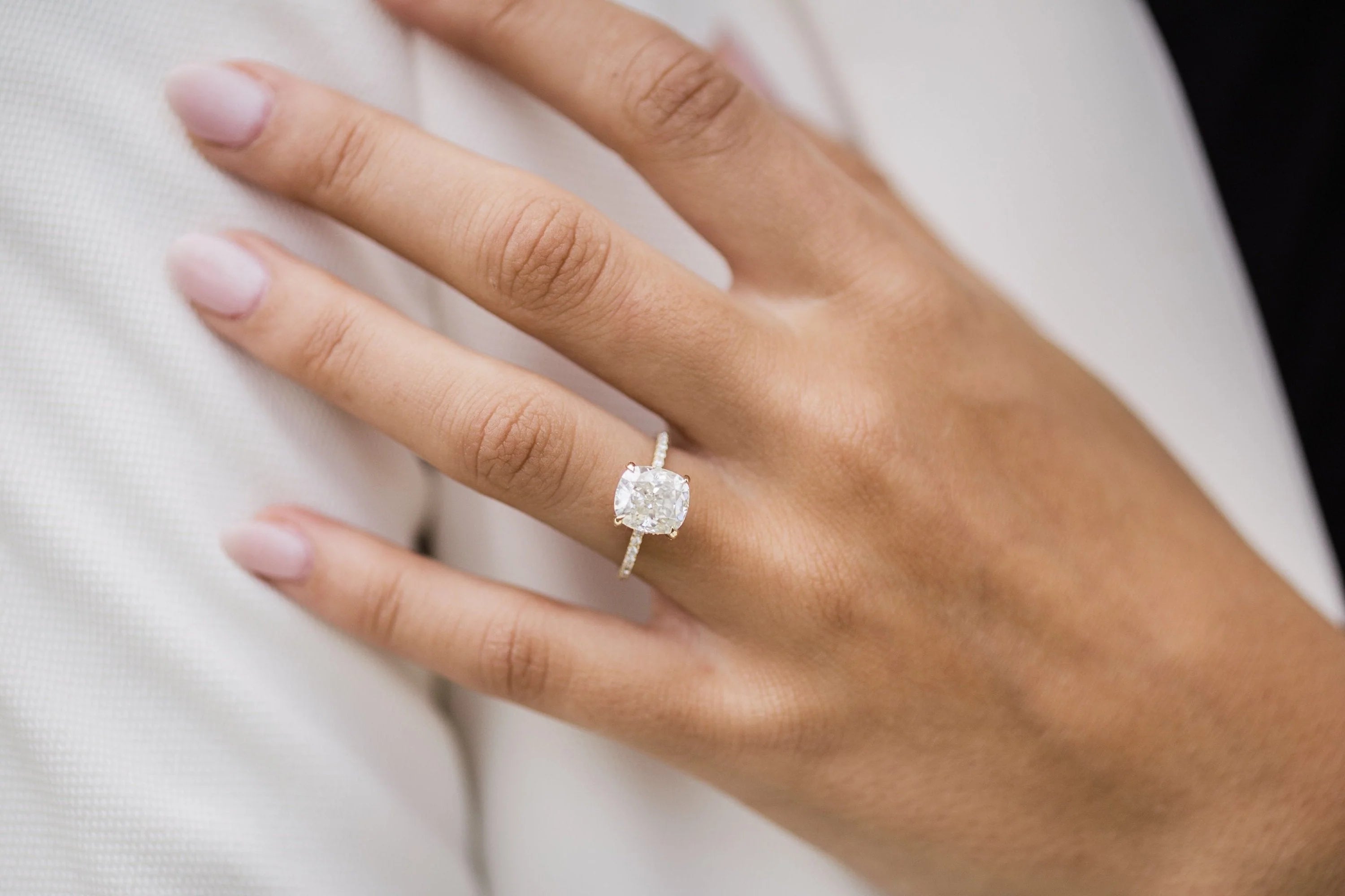 3 Carat Cushion Cut Hidden High Halo Lab Diamond Engagement Ring with Micro Pavé Band – view 6
