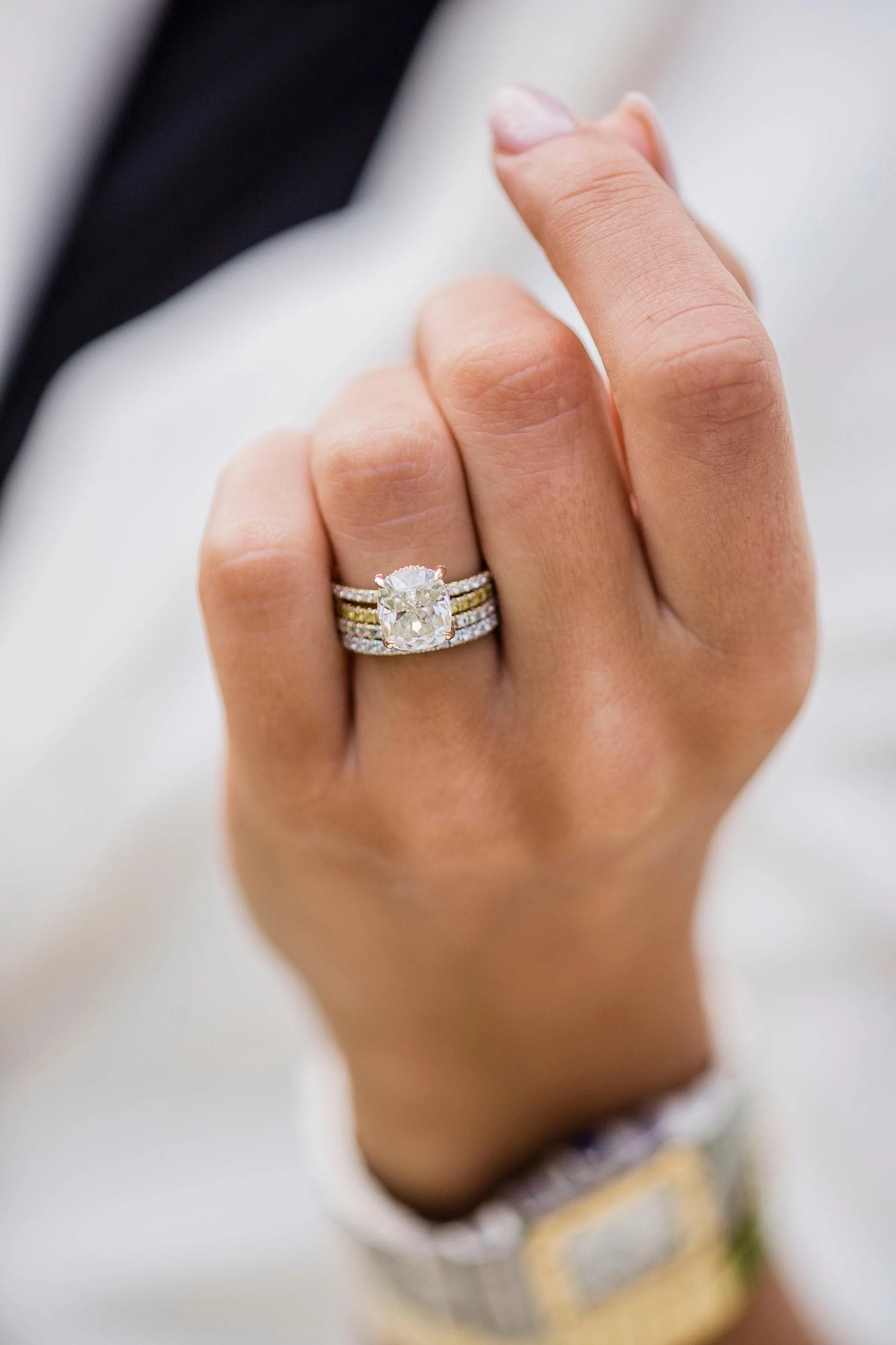 3 Carat Cushion Cut Hidden High Halo Lab Diamond Engagement Ring with Micro Pavé Band – view 5