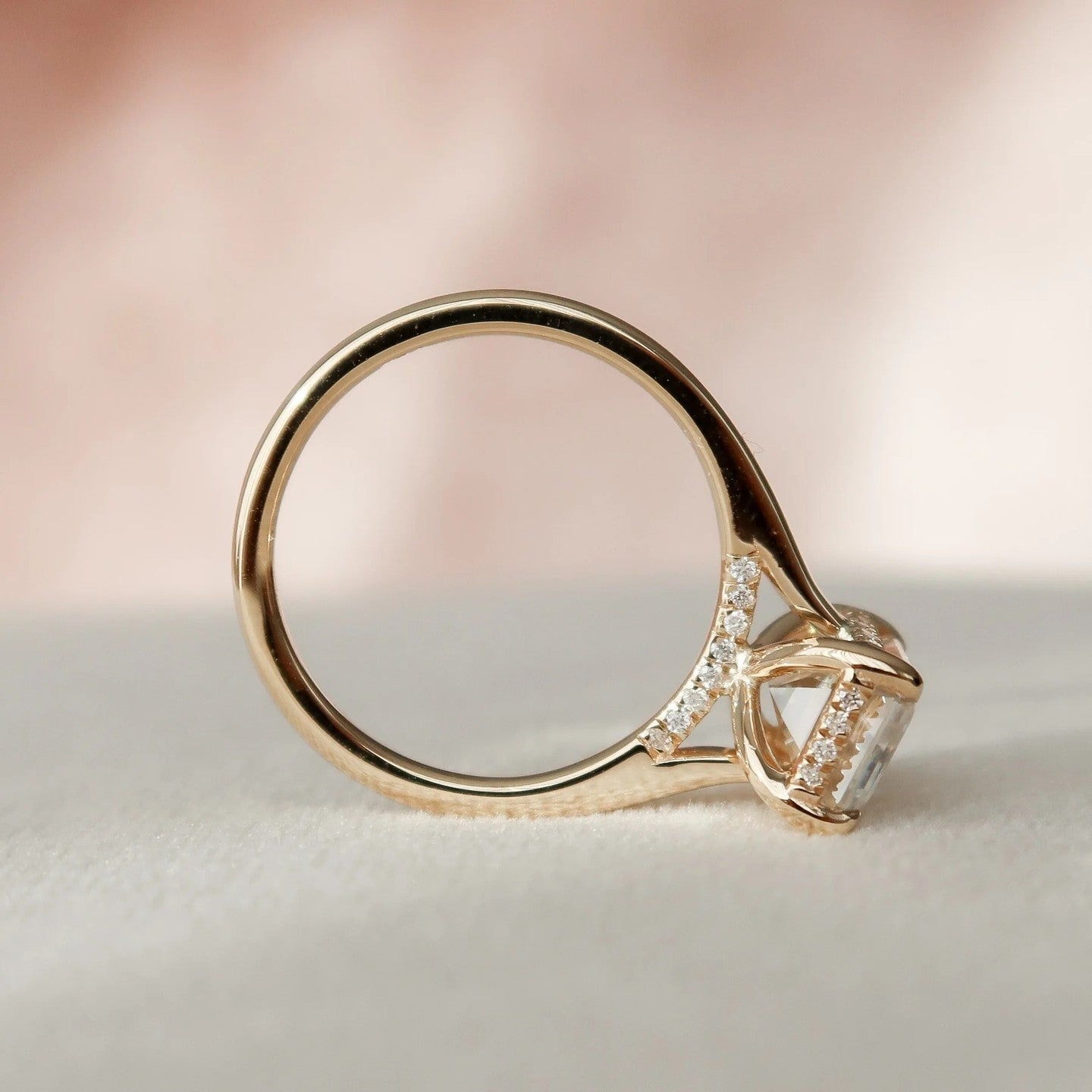3.0 Carat Emerald Cut Solitaire Band With Shoulder Accents – view 3
