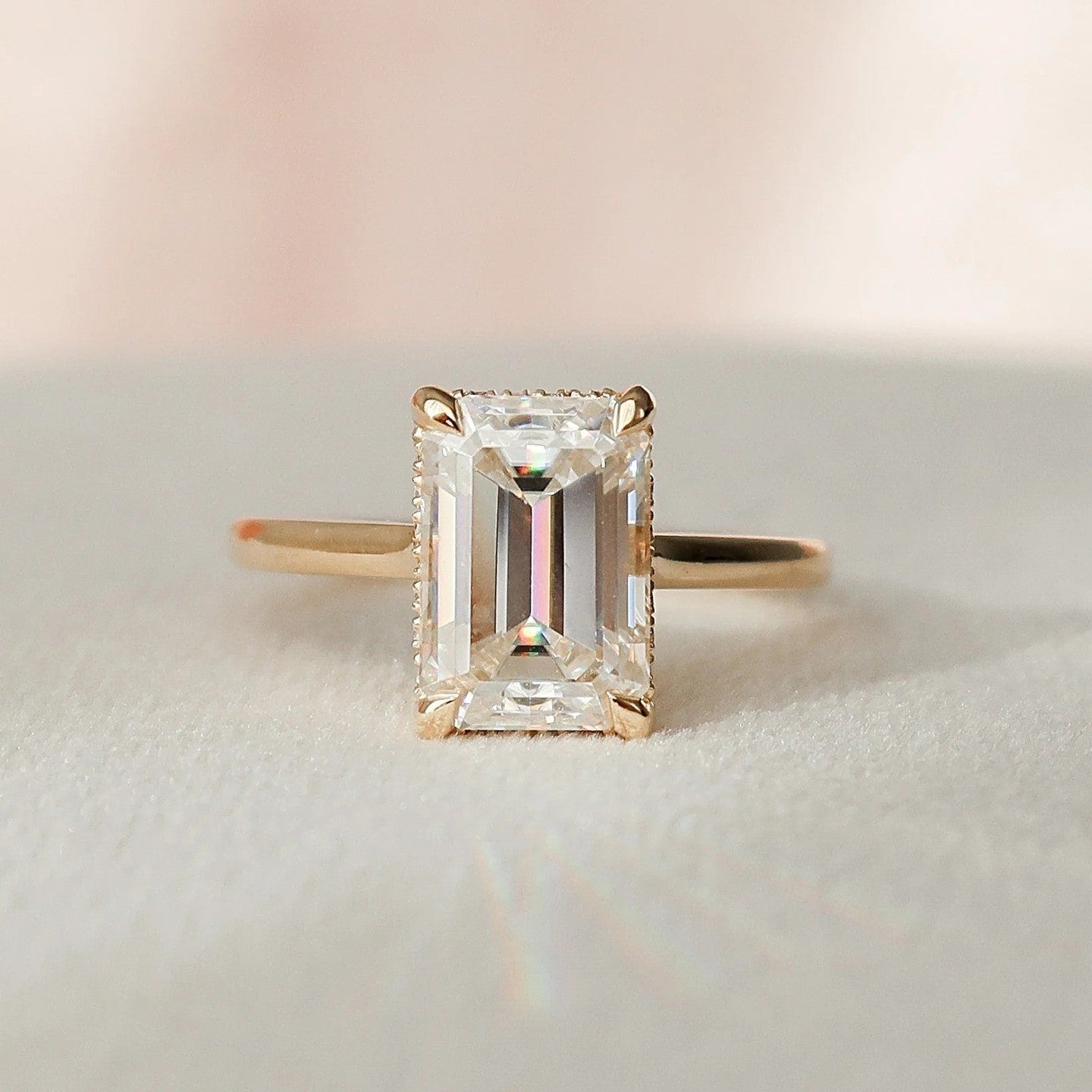 3.0 Carat Emerald Cut Solitaire Band With Shoulder Accents