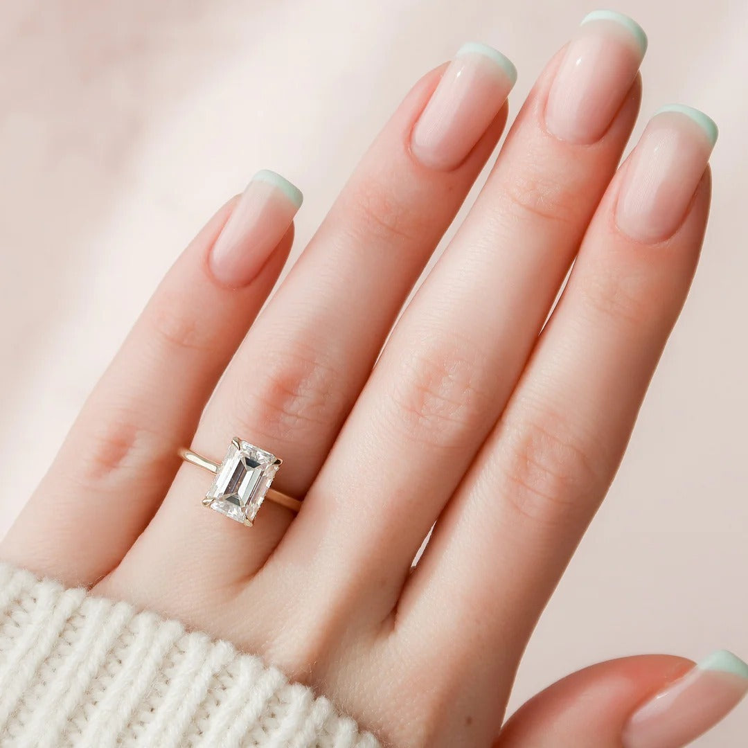 3.0 Carat Emerald Cut Solitaire Band With Shoulder Accents – view 2