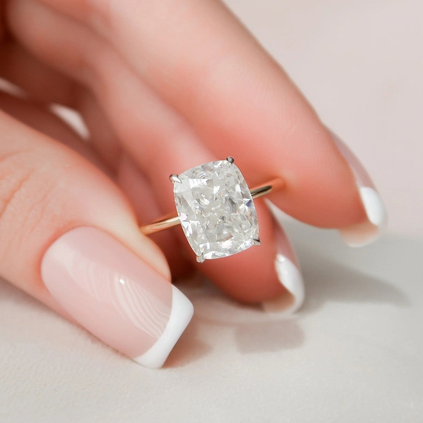 4.0 Carat Cushion Cut Lab Diamond Ring with Solitaire Band