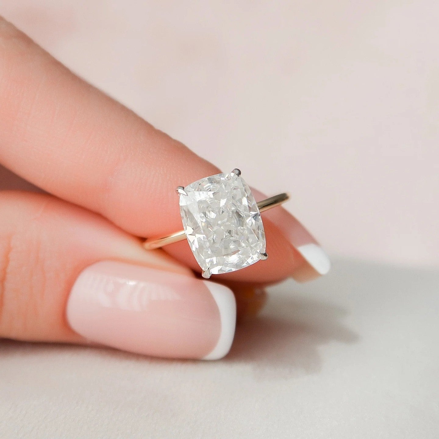 4.0 Carat Cushion Cut Lab Diamond Ring with Solitaire Band – view 5