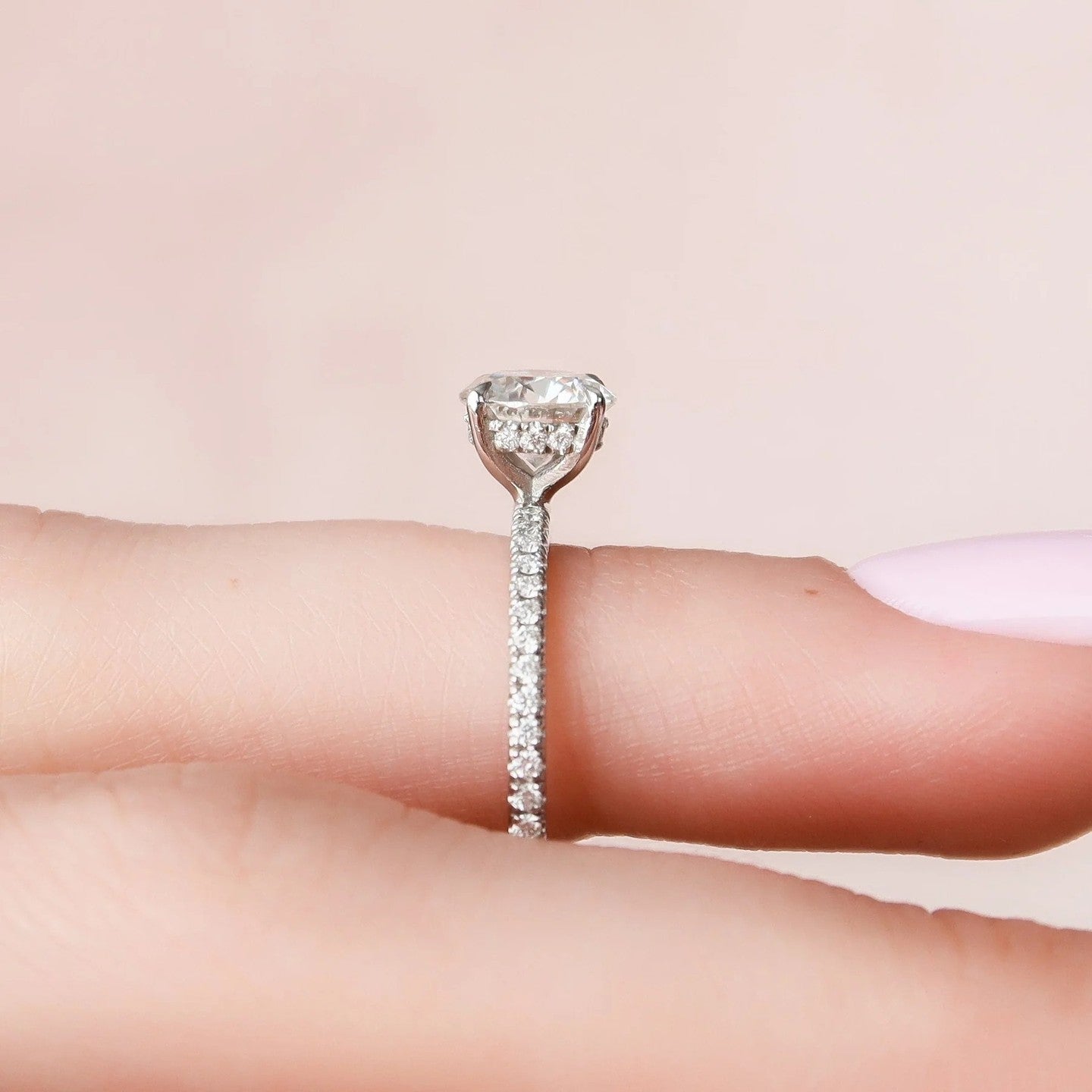 3.0 Carat Round Cut Pavé Band Engagement Ring – view 3