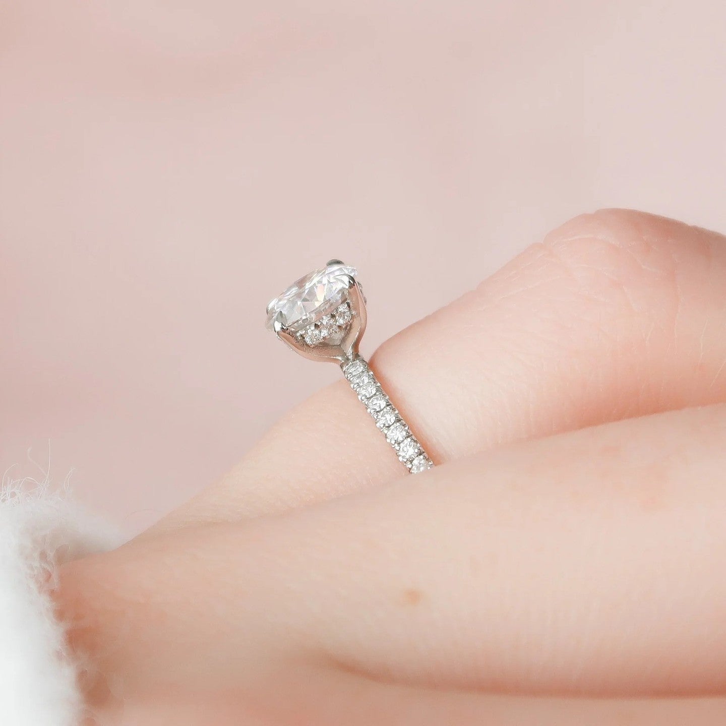 3.0 Carat Round Cut Pavé Band Engagement Ring – view 5