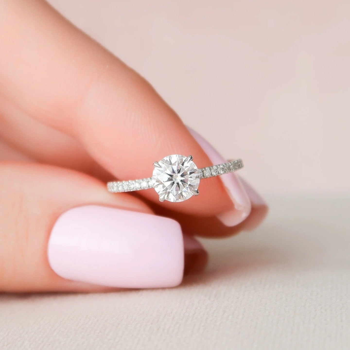3.0 Carat Round Cut Pavé Band Engagement Ring – view 4