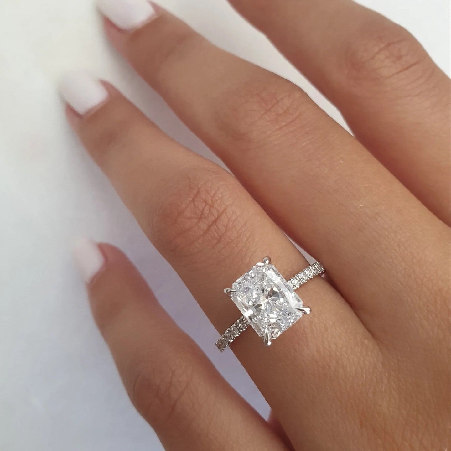 4.0 Carat Cushion Cut Lab Diamond Ring With Pavé Band