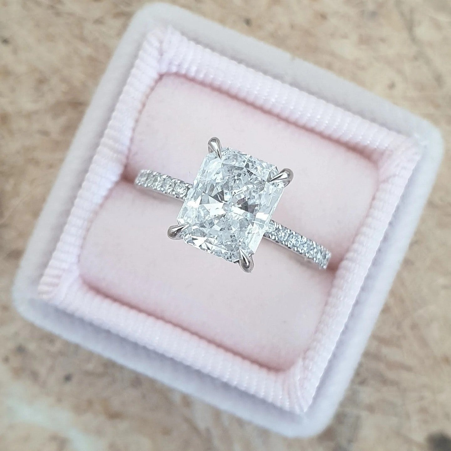 4.0 Carat Cushion Cut Lab Diamond Ring With Pavé Band – view 4