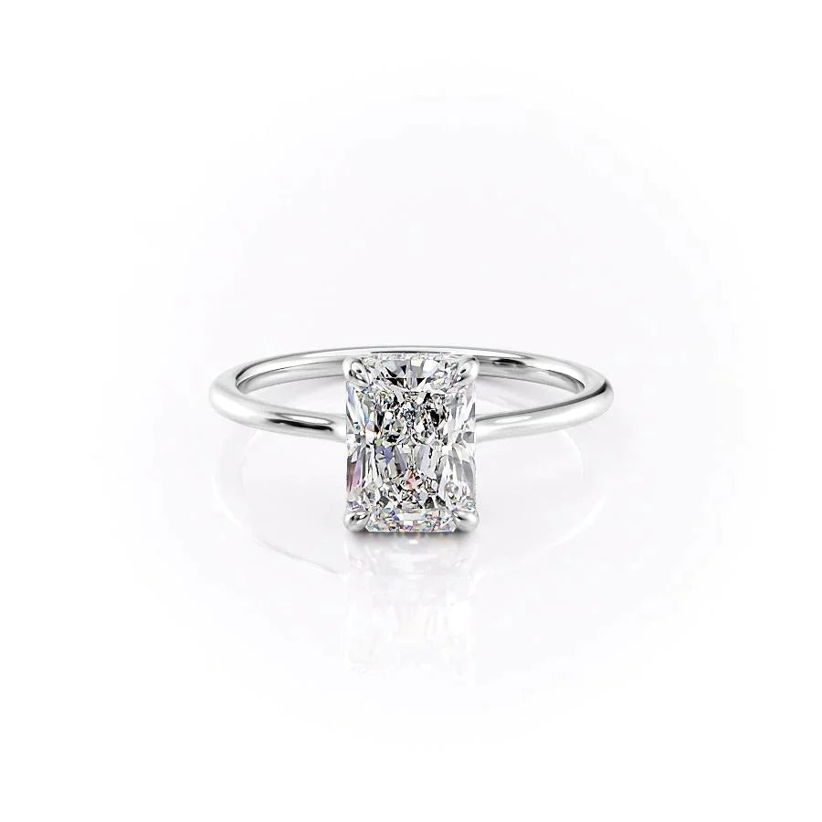 3 Carat Radiant Cut Lab Diamond Engagement Ring with Hidden Halo Solitaire Band – view 2