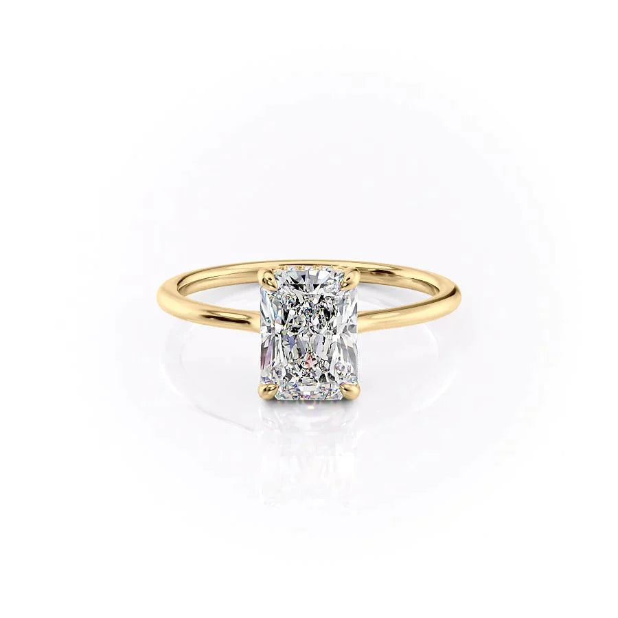 3 Carat Radiant Cut Lab Diamond Engagement Ring with Hidden Halo Solitaire Band – view 2