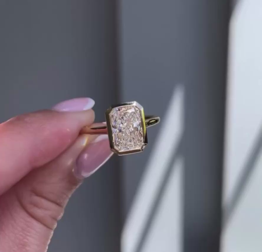 3 Carat Radiant Cut Bezel Solitaire Engagement Ring – Moissanite & Lab Diamond
