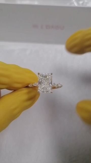 5 Carat Emerald Cut Engagement Ring with Marquise Side Stones – Moissanite & Lab Diamond