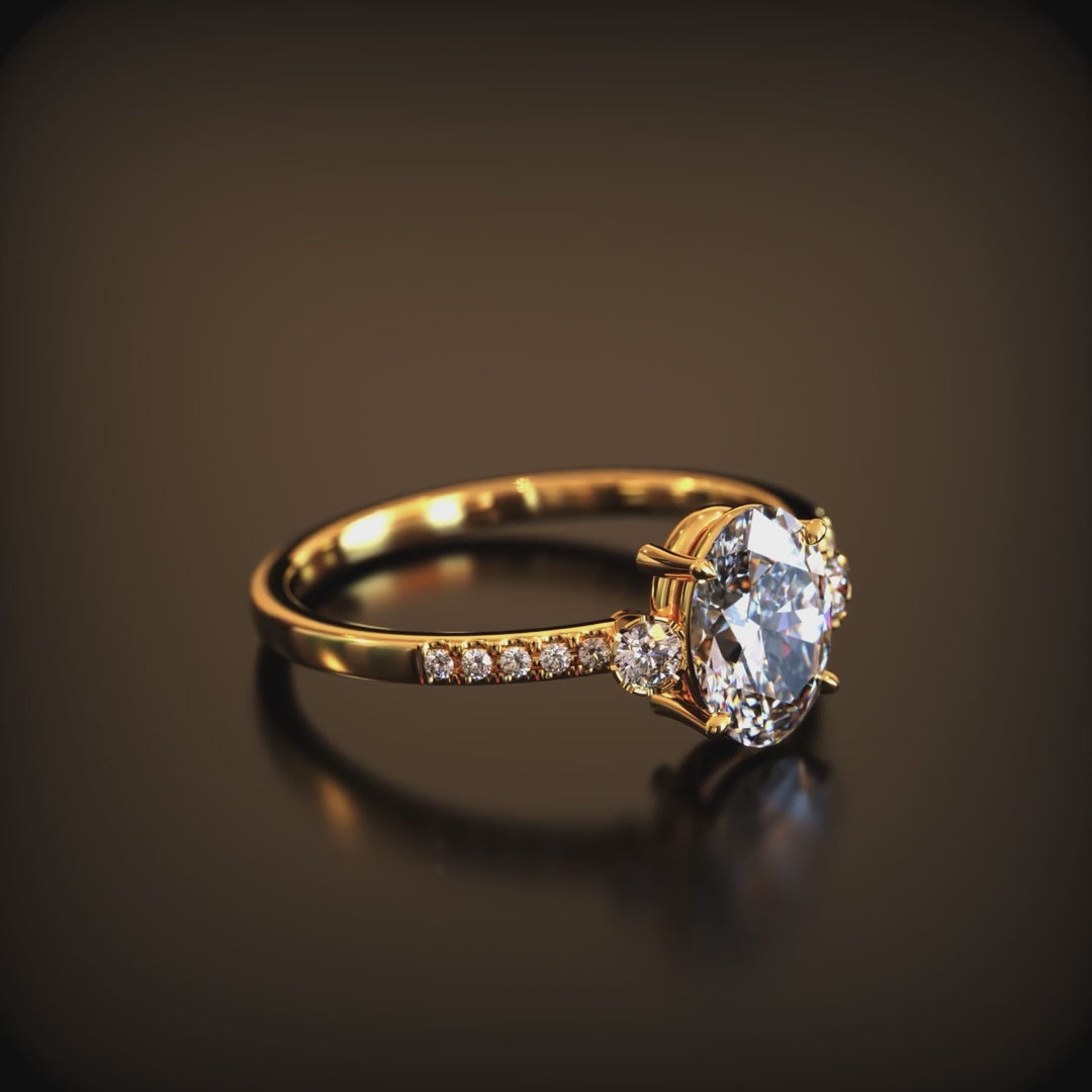 2 Carat Oval Half Pavé Engagement Ring with Shoulder Stones – Moissanite & Lab Diamond